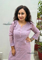 Mannat Mul Chanderi Chikankari Kurti  - Purple